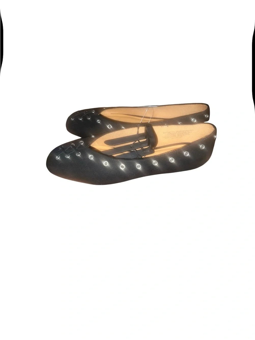 Time and Tru Black Suede Eyelet Corset Ballet Flats